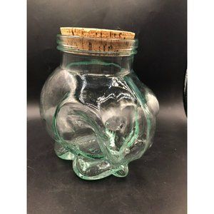 Elephant Canister Container Candy Italy Green Glass Figural Cork Top Coin Jar